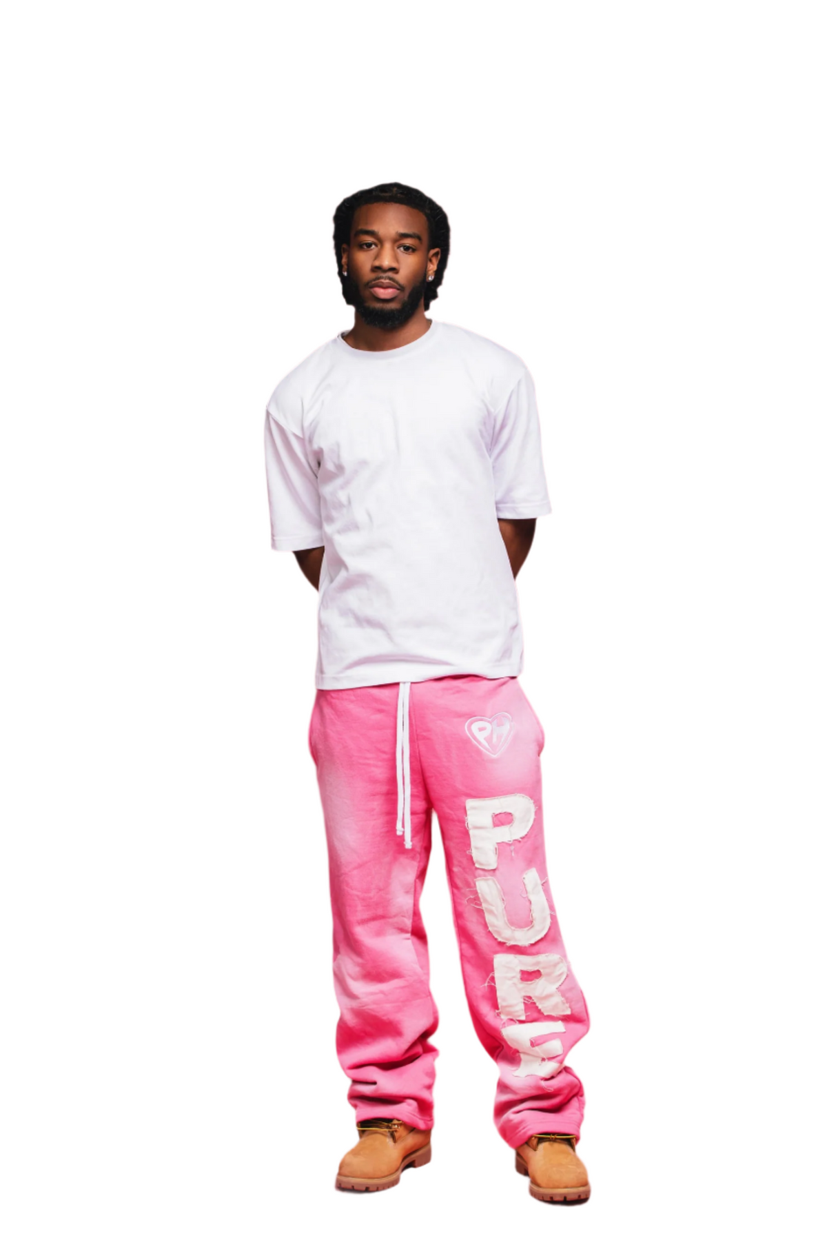 'Distressed' Baggy Sweats Pink & White