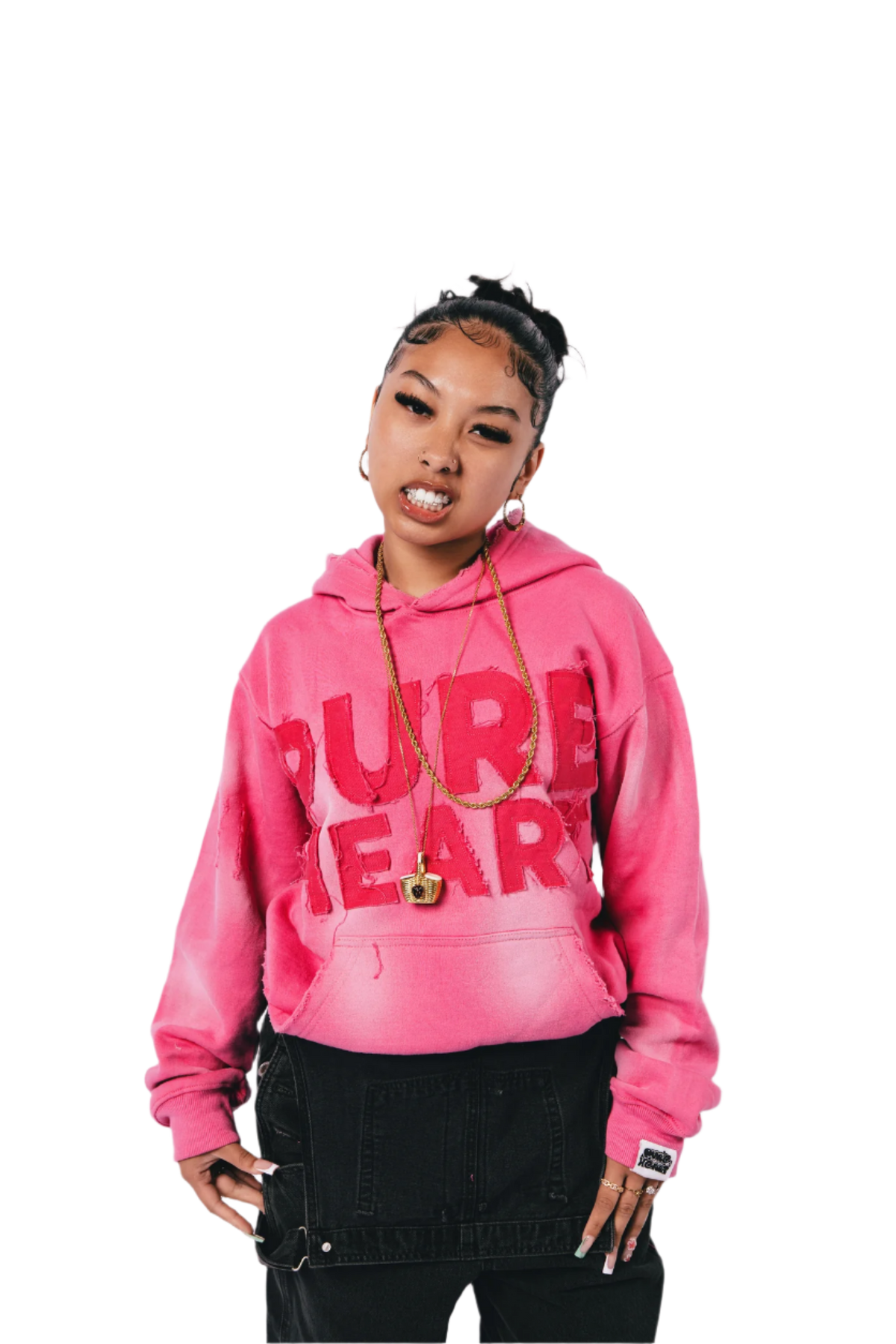 'Distressed' Hoodie Pink & Pink