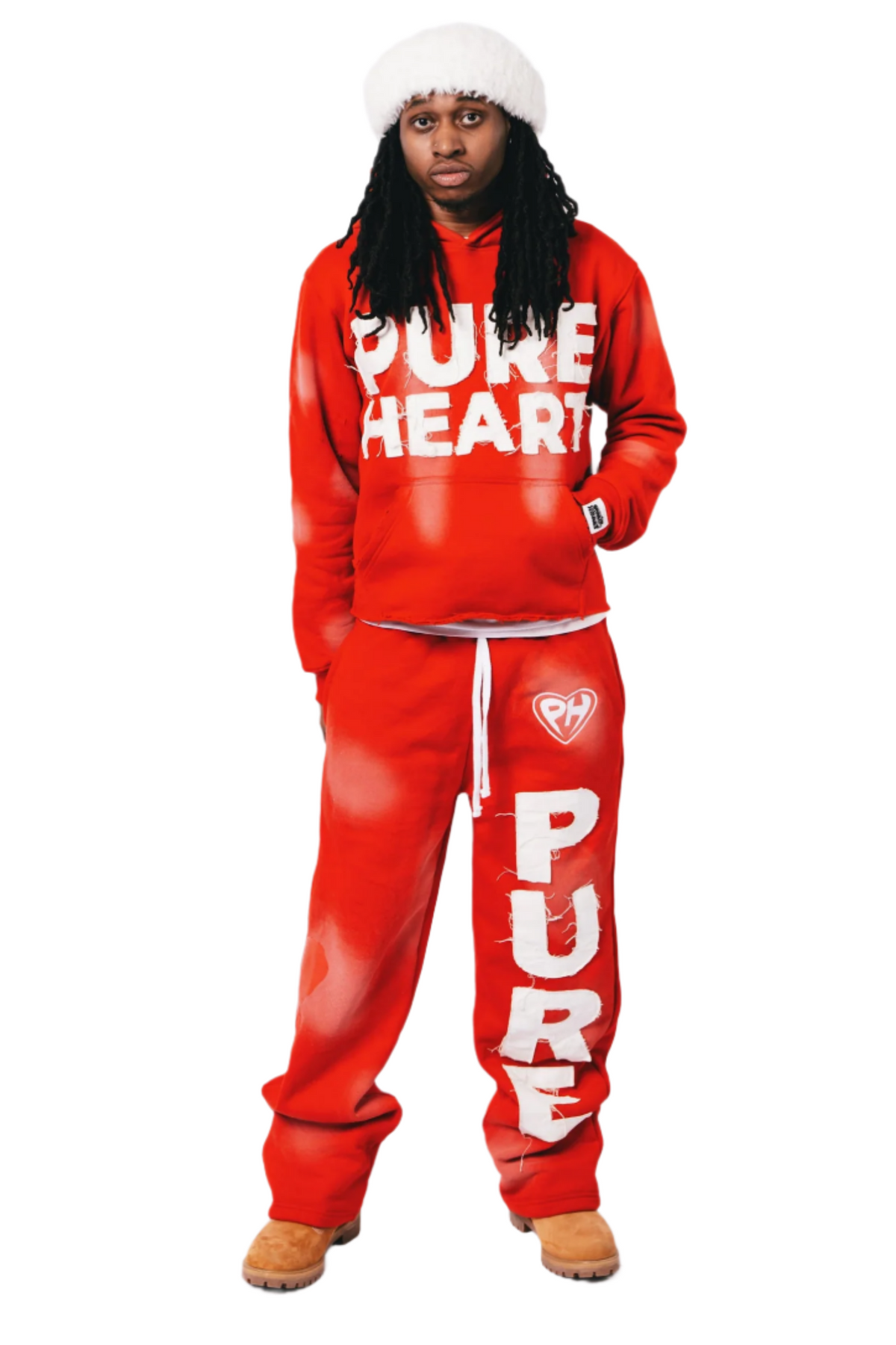 'Distressed' Sweatsuit Red